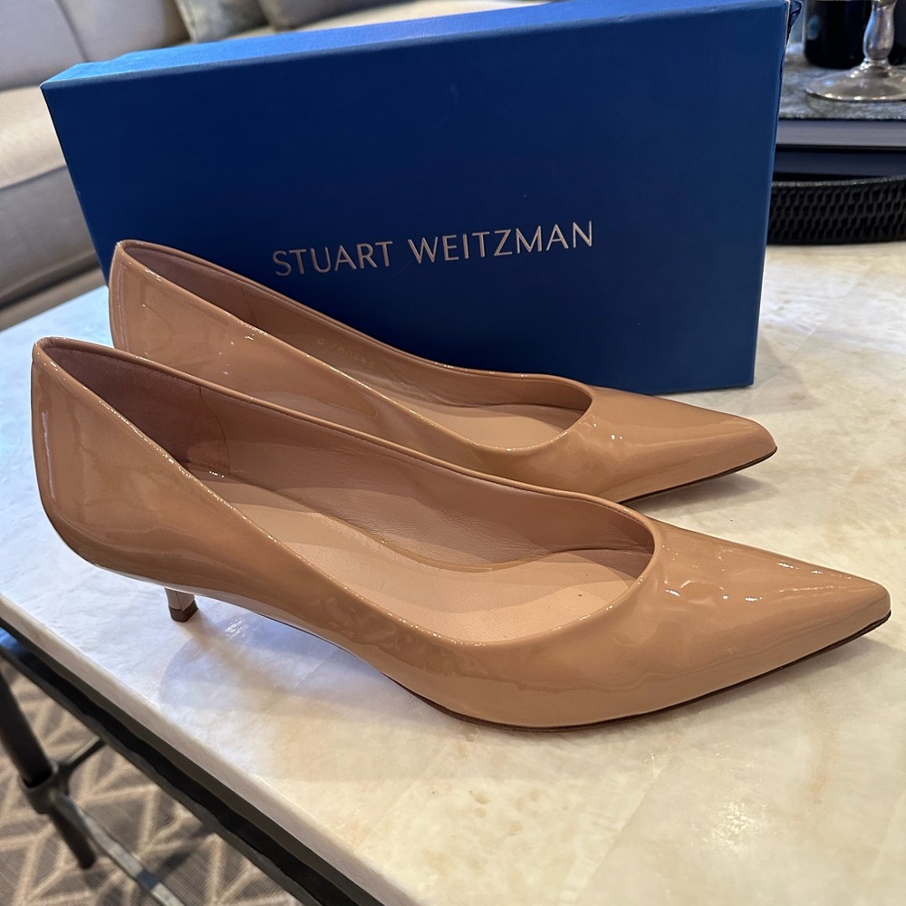 Stuart Weitzman Poco Patent Leather Kitten Heel Pumps